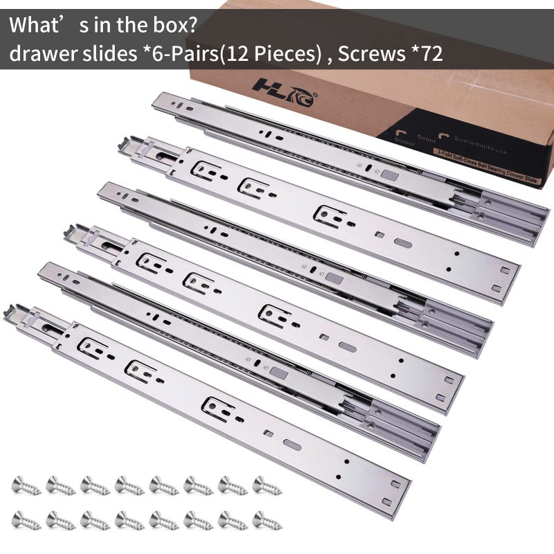 HLC 12 inch Soft Self Close Drawer Slides 6 Pairs (12pcs) Full Extension Ball Bearing Drawer Slides 3 fold Full Stretch Side Mount Drawer Slides 100 LB Capacity Drawer Slide 12"" Silver - Image 4